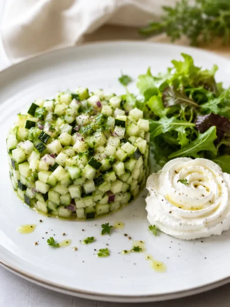 Tartare de courgettes à la crème de chèvre.