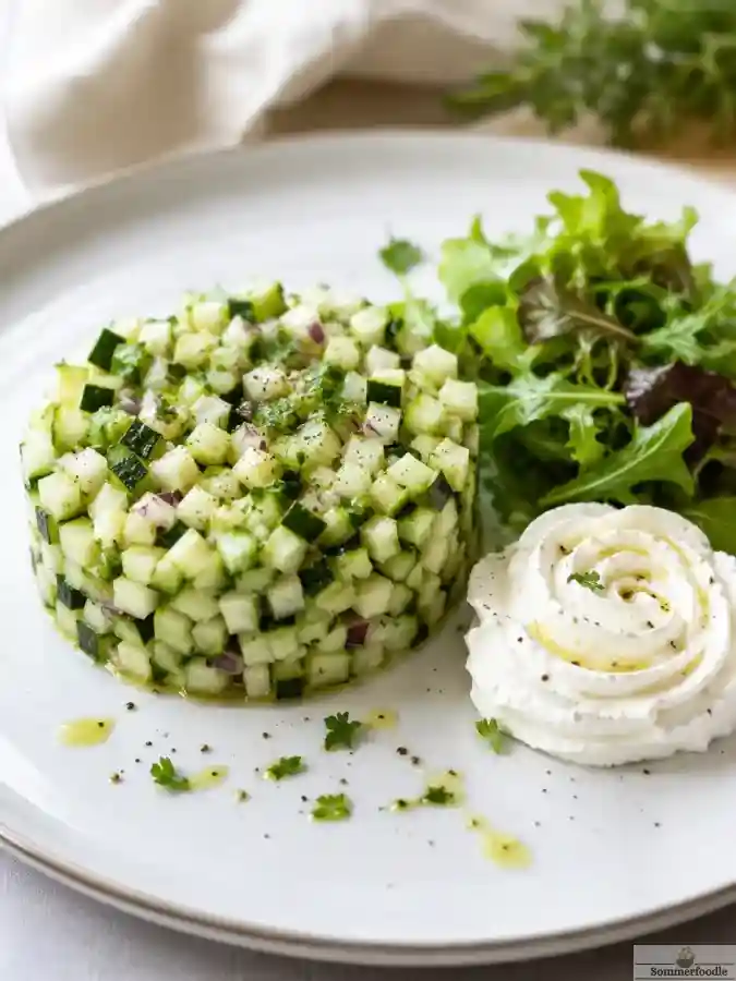Tartare de courgettes à la crème de chèvre.
