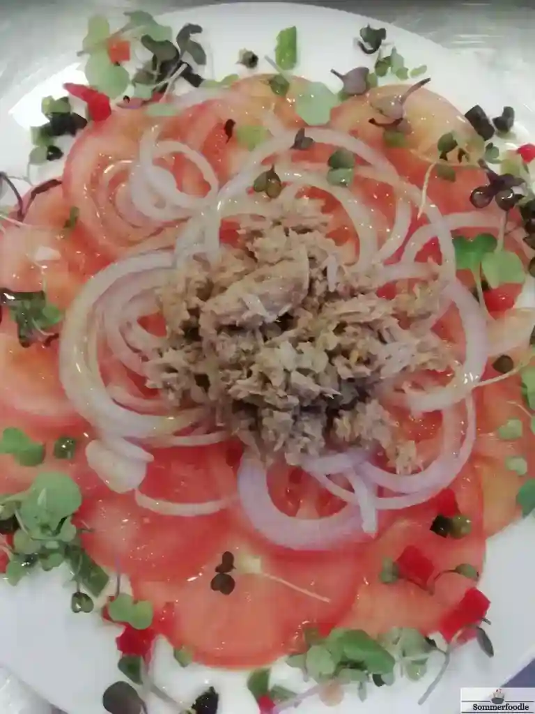 Carpaccio de tomates et thon