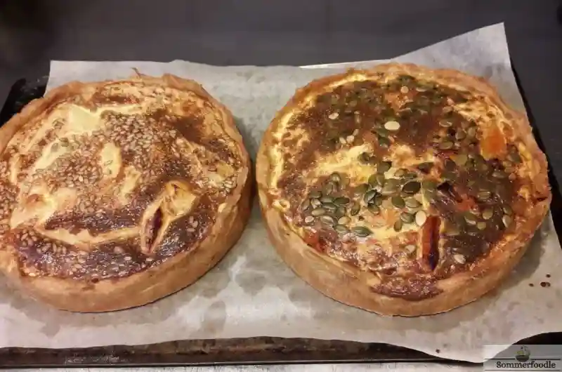 Tarte panais-oignons caramélisés et tarte potimarron-graines