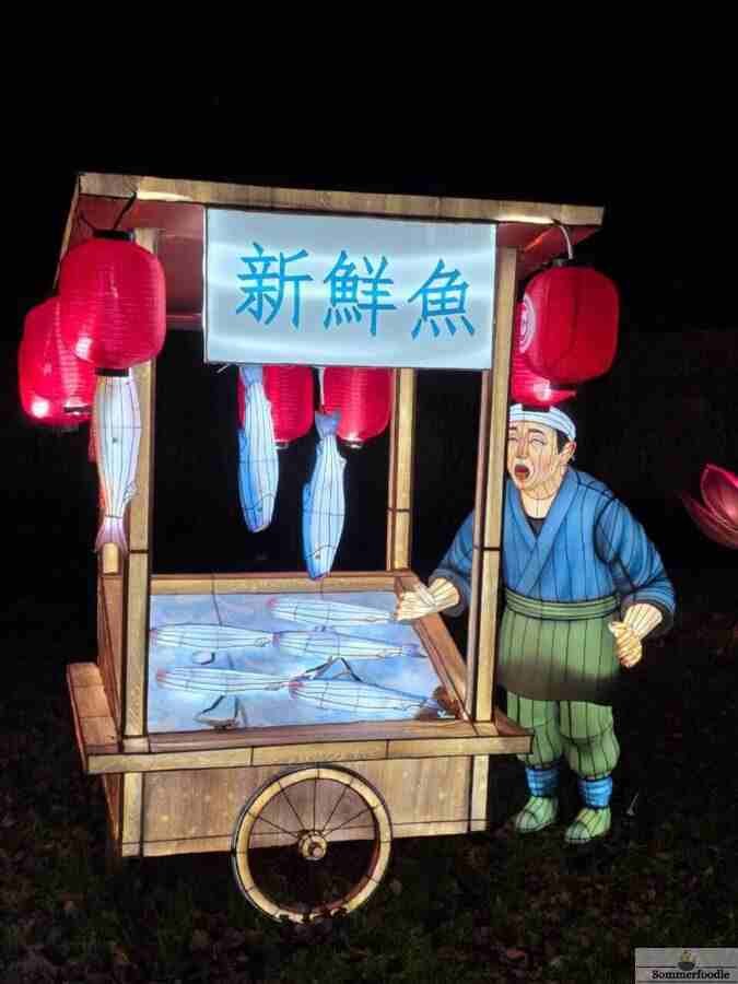 Marchand de poissons asiatique en lanterne chinoise