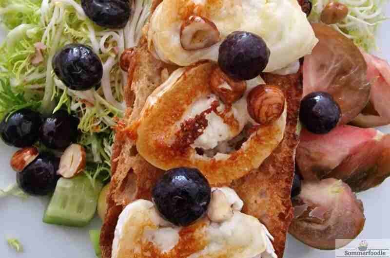 Salade et Tartine chèvre-myrtilles