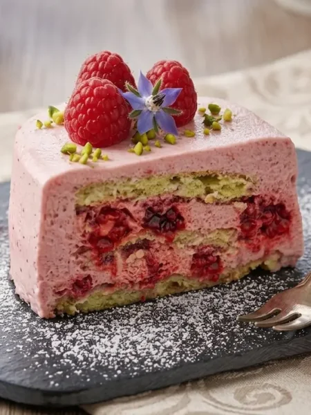 Entremet aux framboises, amandes. Cétogène