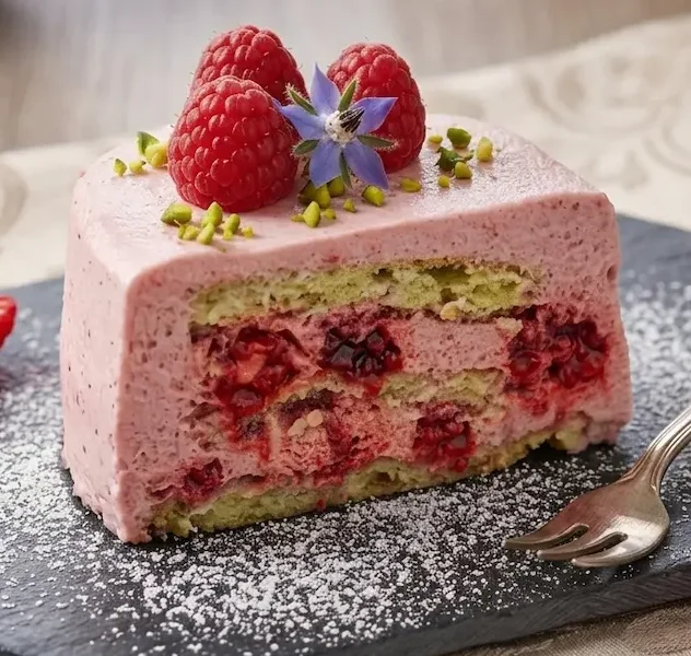 Entremet aux framboises, amandes. Cétogène