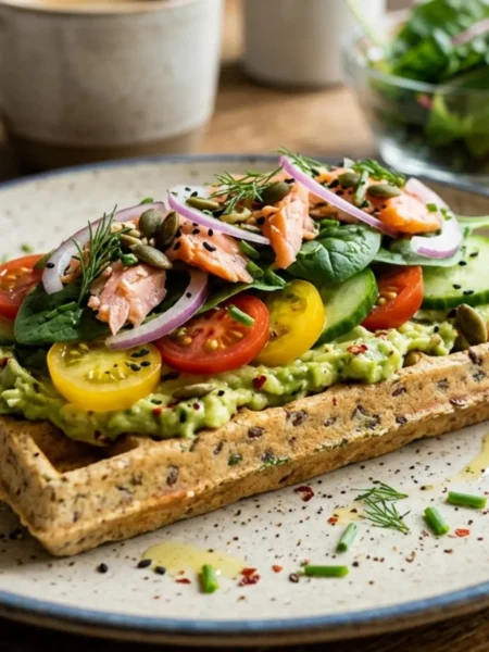 Gaufre salée comme une tartine guacamole-tomate-saumon...