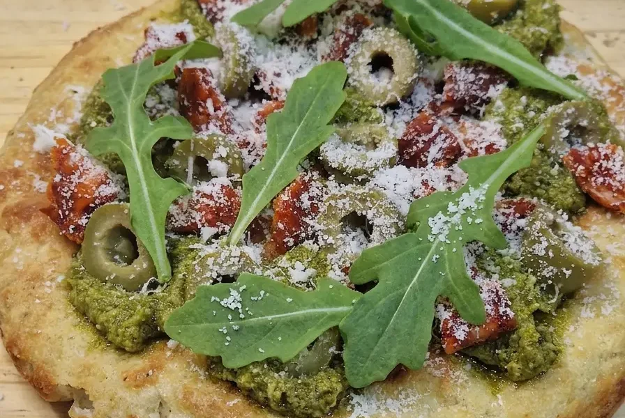 focaccia kéto pesto et chorizo roquette