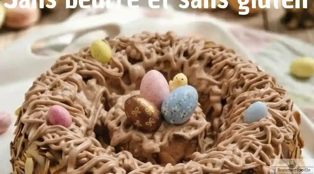 Nid de pâques praliné sans gluten et sans beurre.