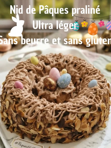 Nid de pâques praliné sans gluten et sans beurre.