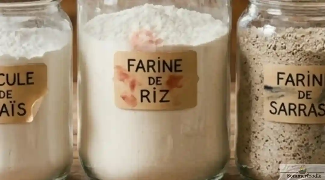 bocaux de différentes farines sans gluten