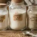 bocaux de différentes farines sans gluten