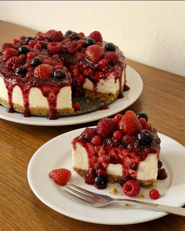 cheesecake keto sans cuisson avec coulis de fruits rouges