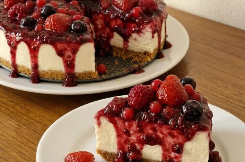 cheesecake keto sans cuisson avec coulis de fruits rouges