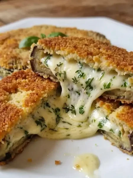 Cordon bleue végétarien d'aubergine : mozarella et basilic