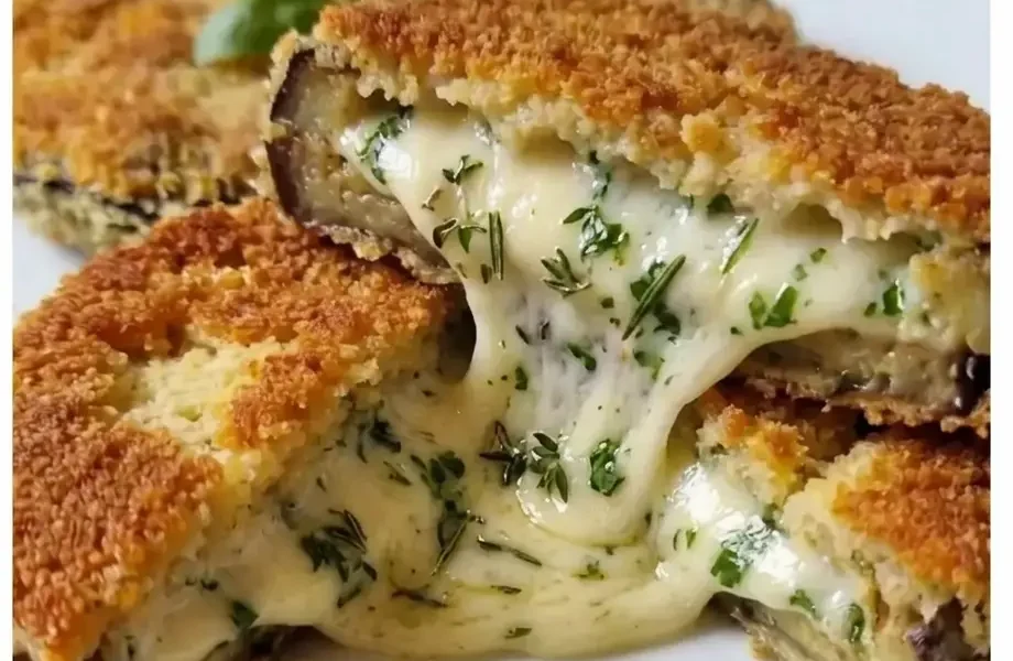 Cordon bleue végétarien d'aubergine : mozarella et basilic