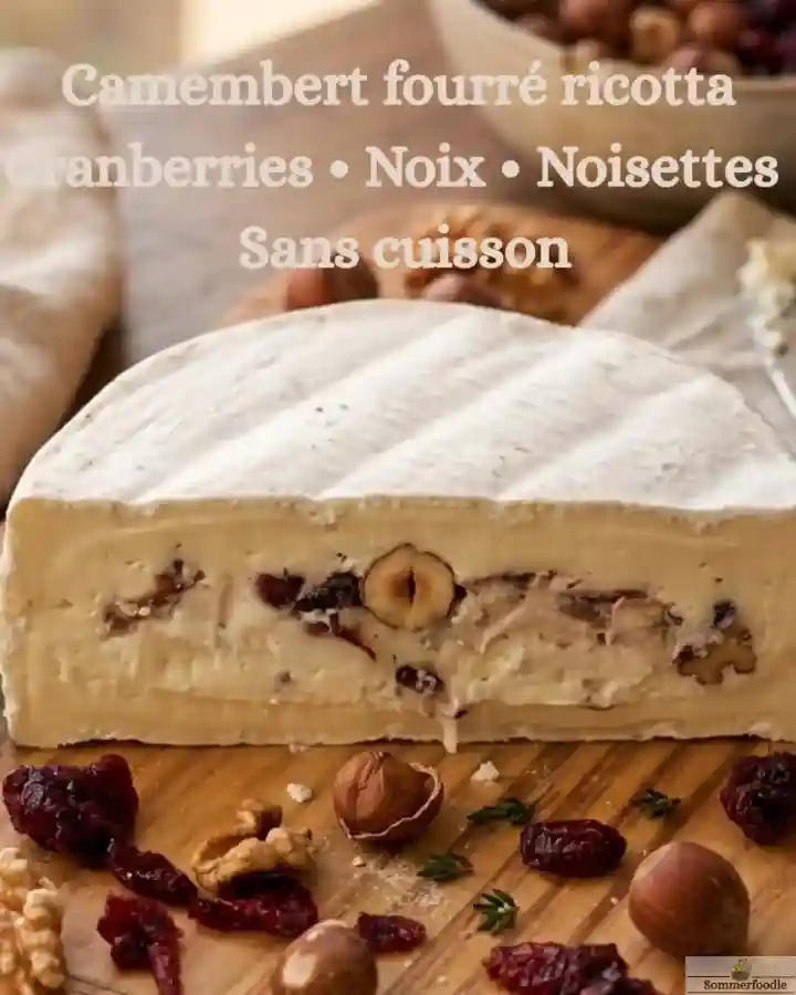 camembert fourré à la ricotta, noix et cranberries