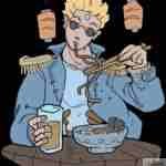 Dessin de Paper Magus d'un homme qui mange des ramens