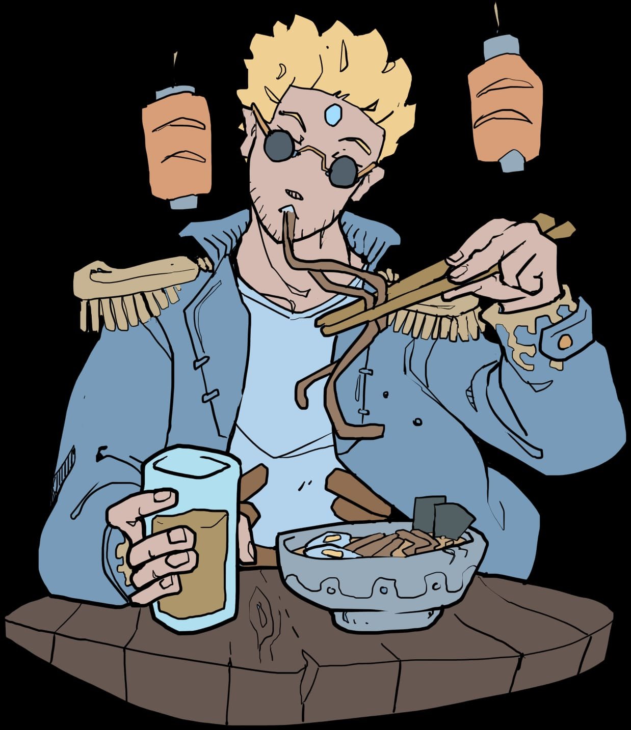 Dessin de Paper Magus d'un homme qui mange des ramens