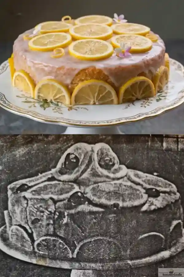 Photos de gâteaux au citron de Mouny, ma maman. Recette d'hier, une photocopie en noire et blanc et photo d'aujourd'hui.